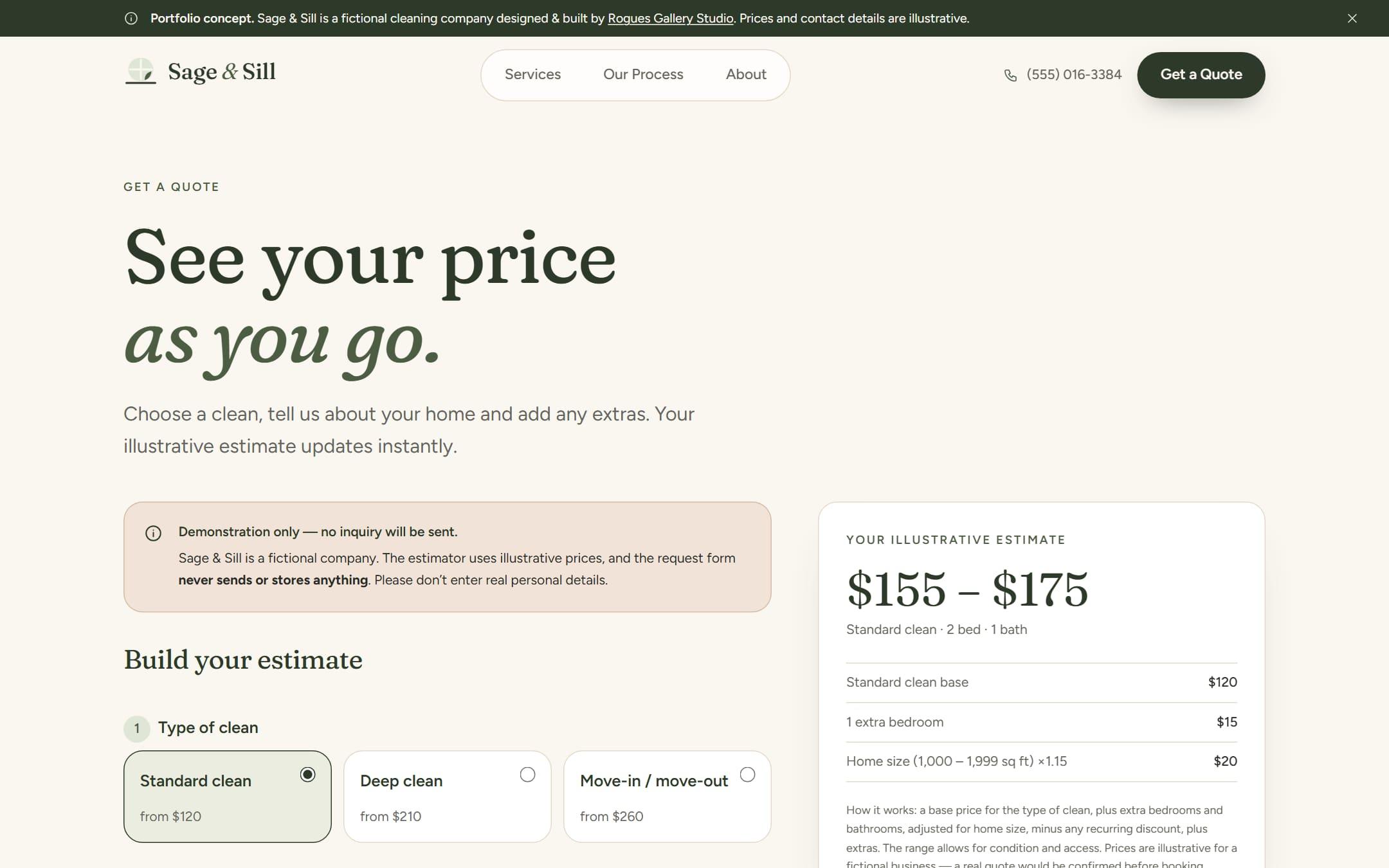 Sage & Sill interactive quote estimator
